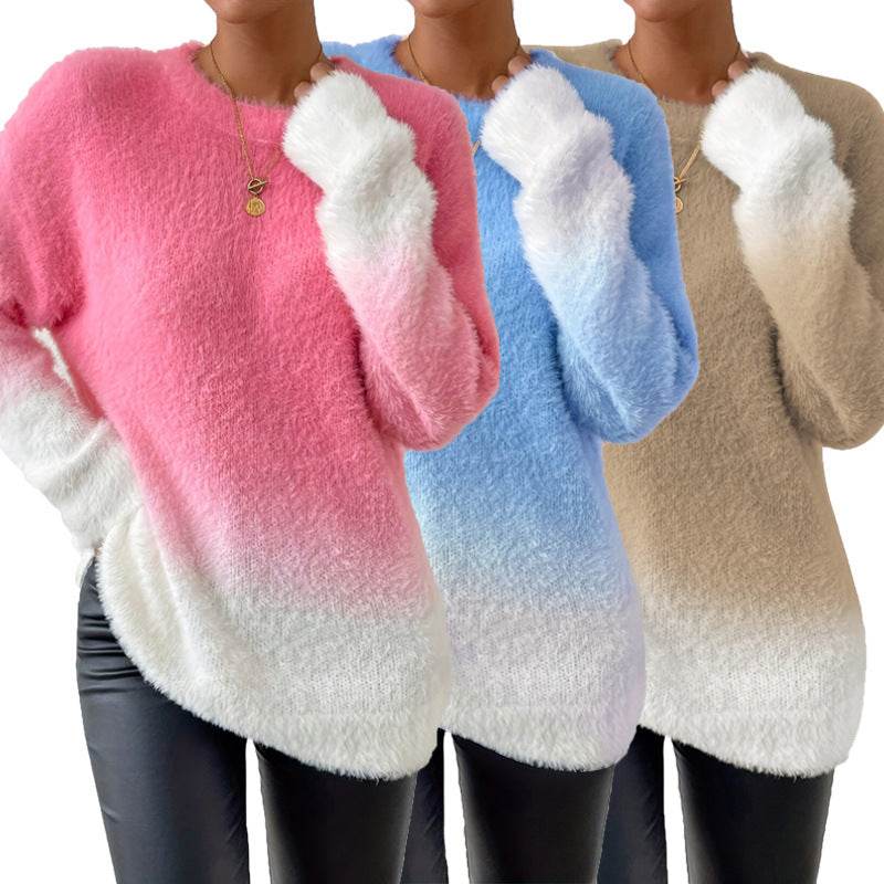 Buycenter Gradient Woolen Top - Fashion Round Neck Sweater in 3 Colors - Buy Center