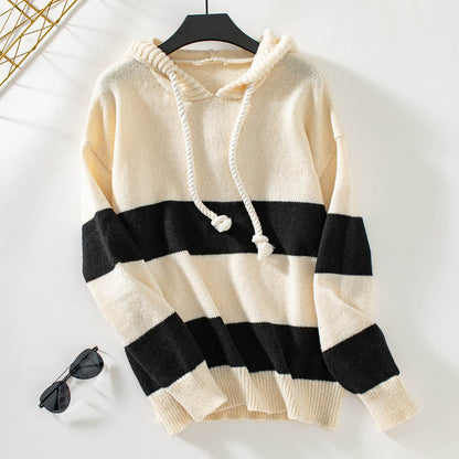 Stylish Hooded Pullover Sweater for Women - Trendy Color Contrast Design - Buy Center