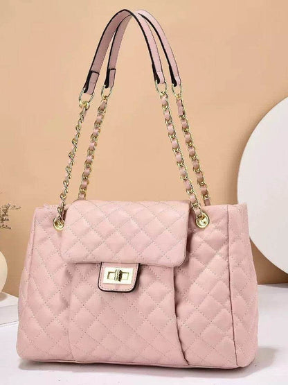 Women's Solid Color Chain Shoulder Bag - Elegant Embroidery & Large Capacity - Buy Center