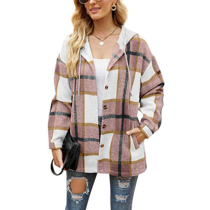 Ladies Plaid Hooded Coat - Casual Stylish Jacket for Urban Women - Buy Center
