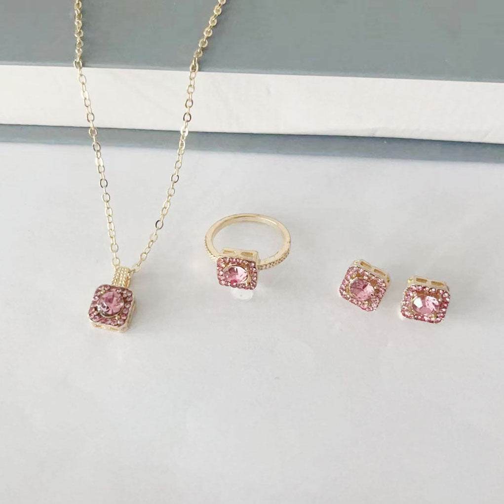 Square Women's Fashion Jewelry Set - Necklace, Earrings & Ring Trio - Buy Center