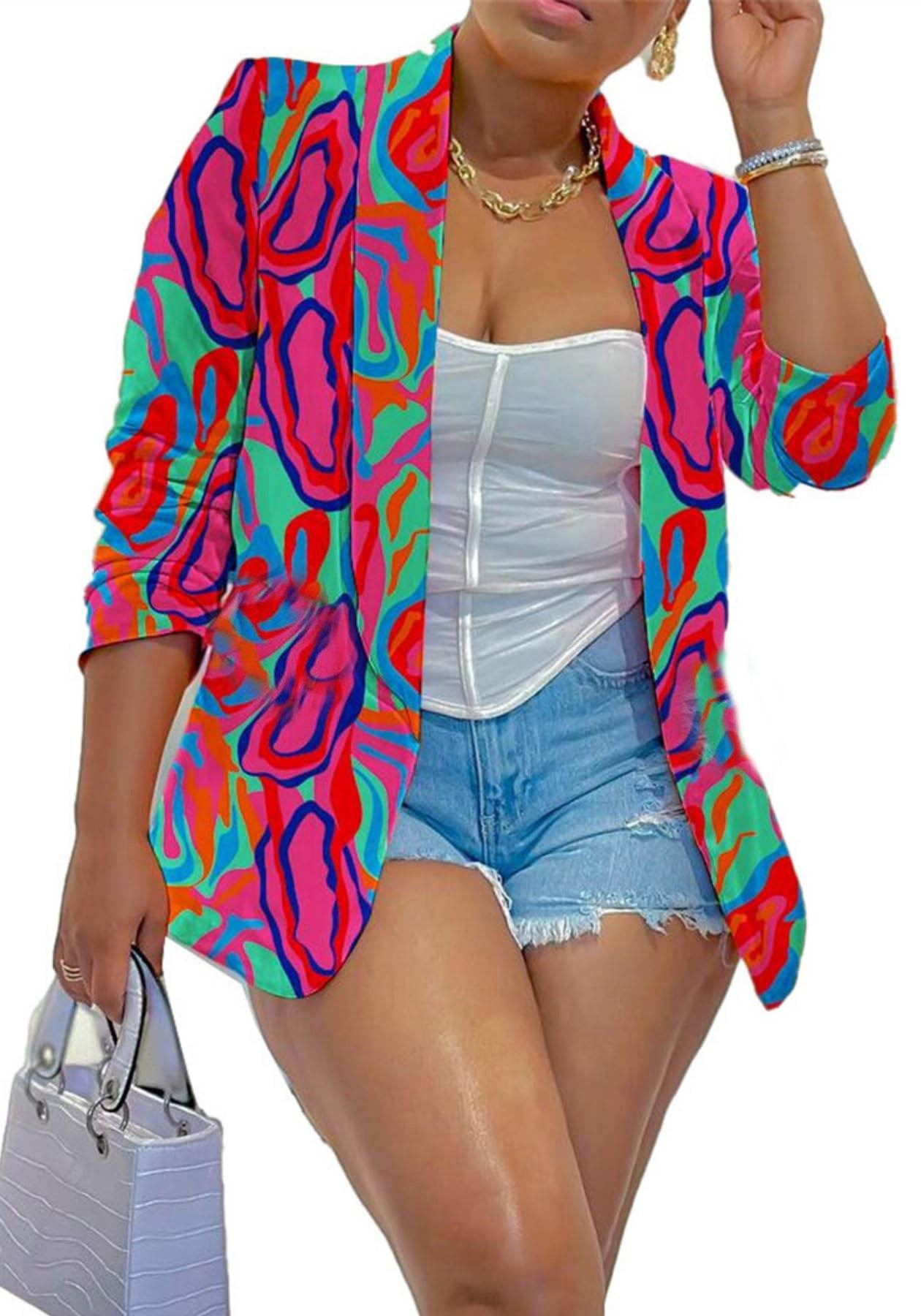 Buycenter Candy Color Cardigan Coat - Loose Fit, 3D Print Style - Buy Center
