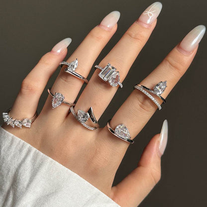 Buycenter S925 Sterling Silver Pear-Shaped Rhinestone Ring - Affordable Luxury - Buy Center