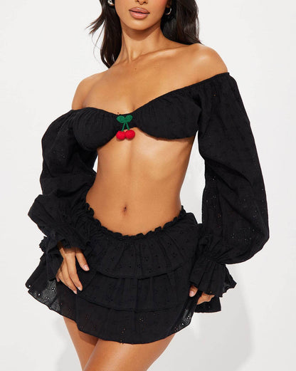 Buycenter Three-Dimensional Miniskirt Suit - Ruffled Sleeves & Embroidery - Buy Center