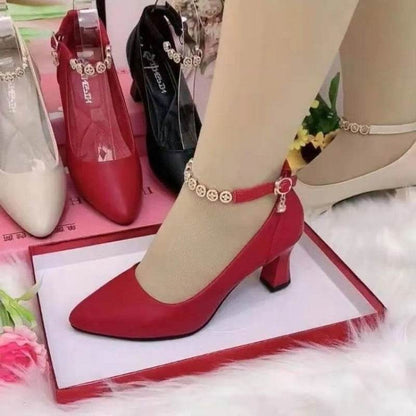 Stunning Ankle-Strap Rhinestone High Heels - Chunky Pumps for Any Occasion - Buy Center