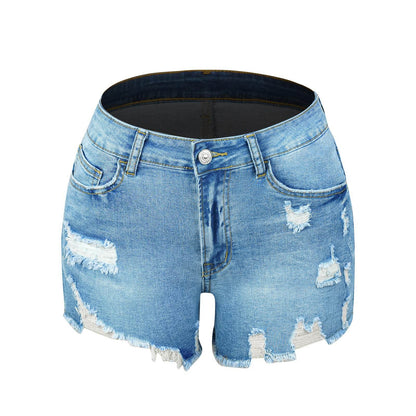 Buycenter Women's High Elastic Denim Shorts - Mid-Waist, Street Hipster Style - Buy Center