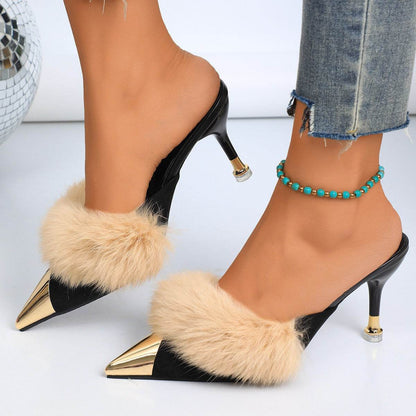 Women's Low Heel Closed Toe Plush Slippers - Cozy & Stylish Design - Buy Center