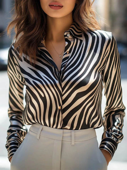 High Elastic Satin Leopard Print Loose Shirt - Casual Cardigan Style 2025 - Buy Center