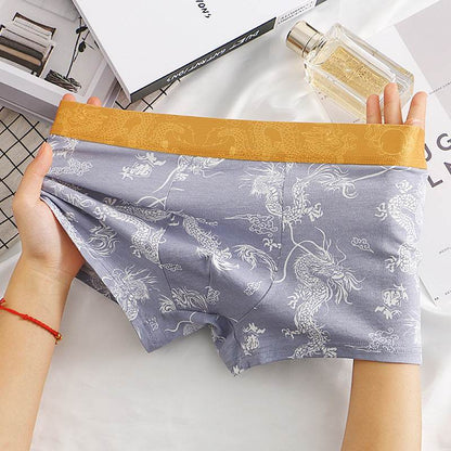 Dragon Pattern Men's Cotton Boxers - Comfortable, Stylish & Breathable Fit - Buy Center