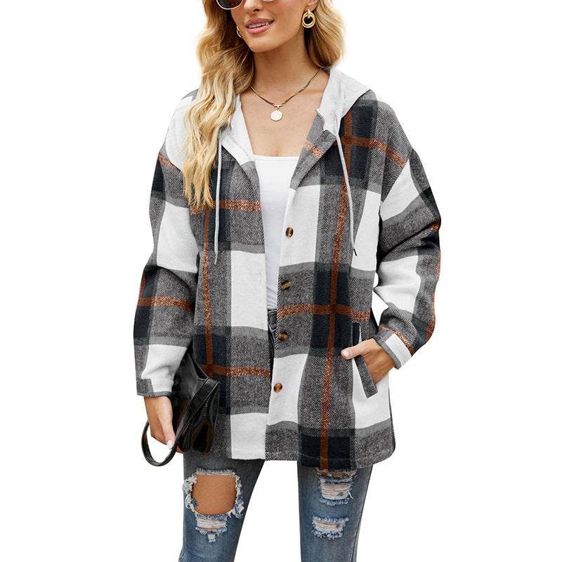 Ladies Plaid Hooded Coat - Casual Stylish Jacket for Urban Women - Buy Center