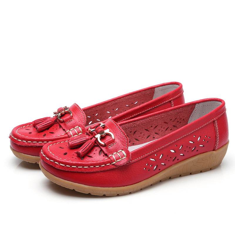 Women's Hollow Leather Wedge Flats - Soft Bottom Comfort in Chic Colors - Buy Center