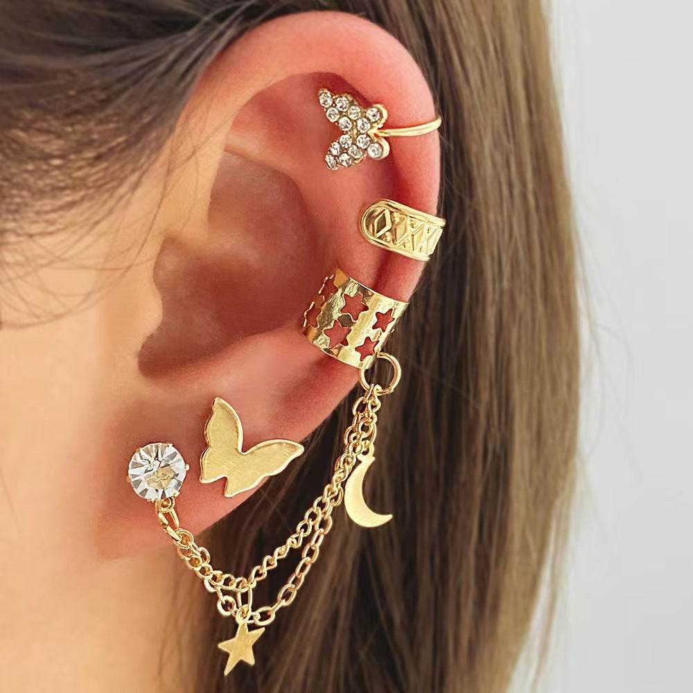 Elegant Rhinestone Butterfly Non-Piercing Earrings Set - 4 Stylish Pieces - Buy Center