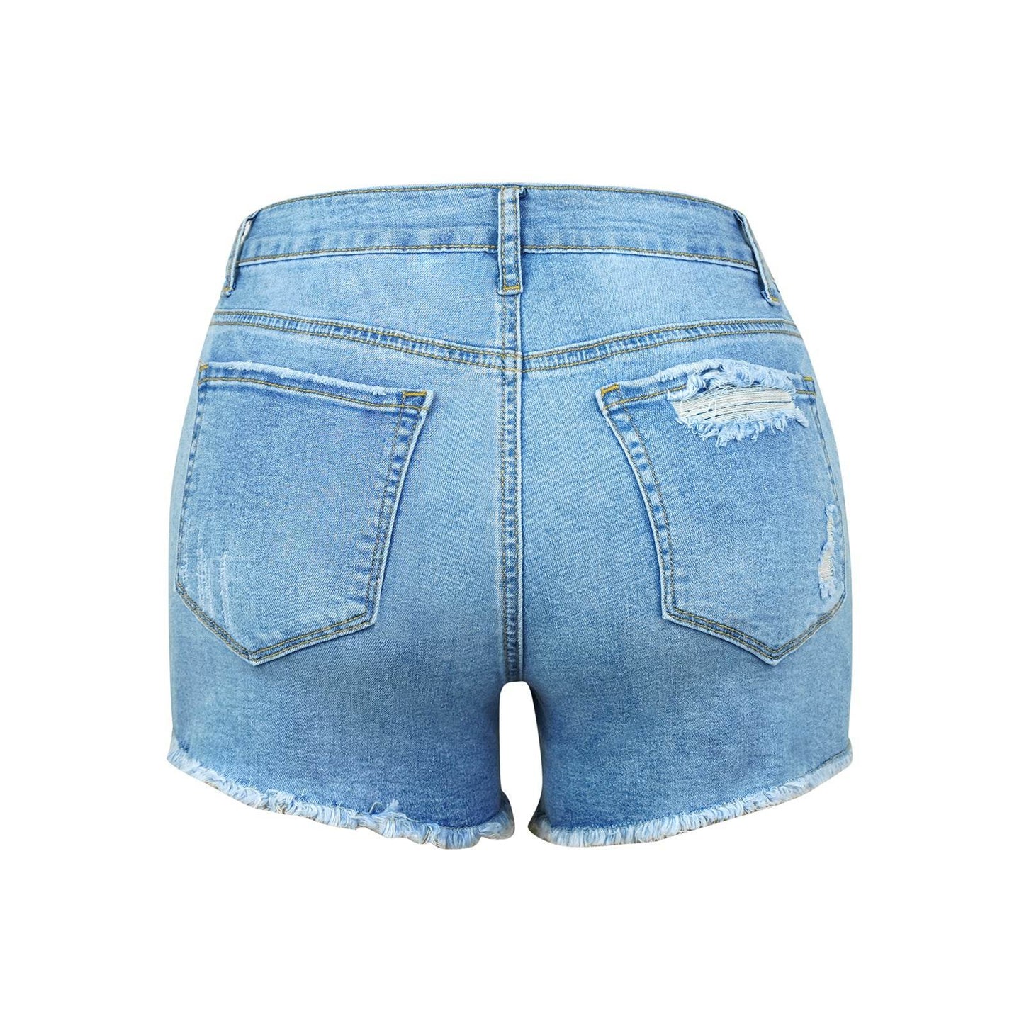 Buycenter Women's High Elastic Denim Shorts - Mid-Waist, Street Hipster Style - Buy Center