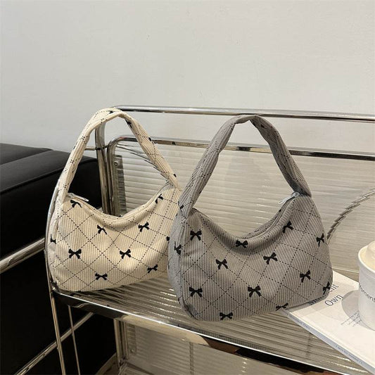 Buycenter Corduroy Fashion Hand Cloth Suitcase - Stylish Gray & Milky White - Buy Center