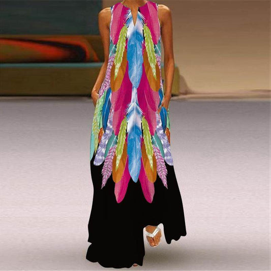 Digital Printed V-neck Maxi Dress - Sleeveless for Women in Vibrant Styles - Buy Center