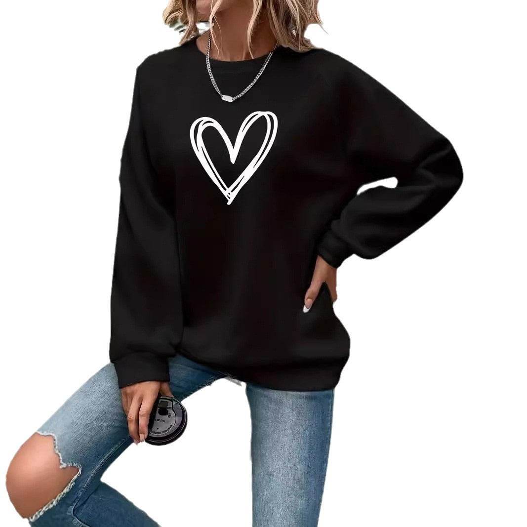Heart Print Round Neck Sweatshirt - Stylish Women's Hoodie for 2025 - Buy Center