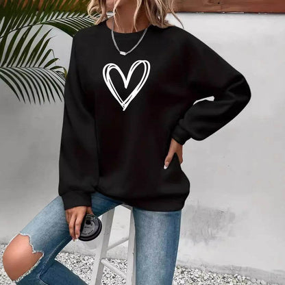 Heart Print Round Neck Sweatshirt - Stylish Women's Hoodie for 2025 - Buy Center