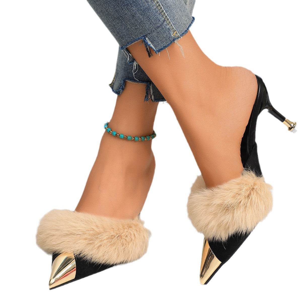 Women's Low Heel Closed Toe Plush Slippers - Cozy & Stylish Design - Buy Center