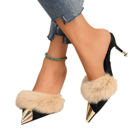 Women's Low Heel Closed Toe Plush Slippers - Cozy & Stylish Design - Buy Center