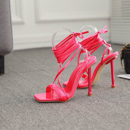 Fashion Tie Stiletto Sandals - Vibrant Catwalk Pumps for Bold Style - Buy Center