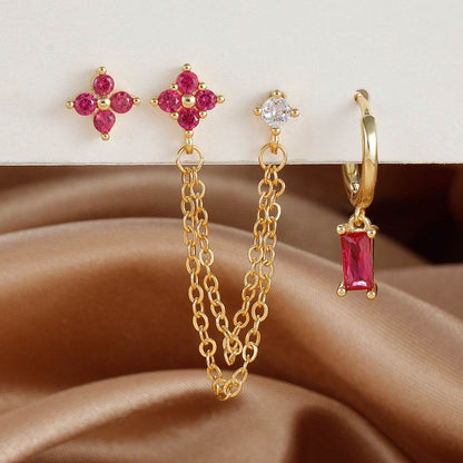 3-Piece Birthstone Earrings Set - Zodiac Designs for Stylish Women - Buy Center