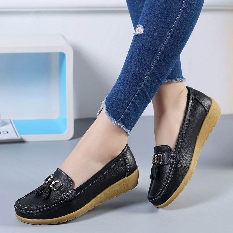 Women's Hollow Leather Wedge Flats - Soft Bottom Comfort in Chic Colors - Buy Center