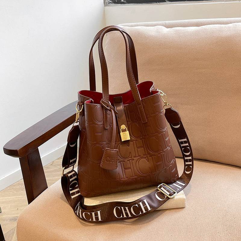 Buycenter Retro One-Shoulder Bucket Bag - Solid Color, Fashionable Design - Buy Center