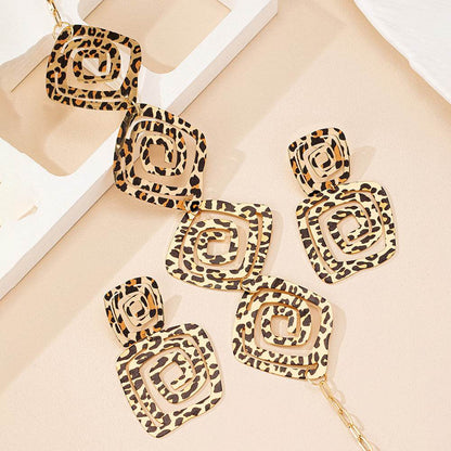 Geometric Leopard Print Jewelry Set - Trendy Spiral Earrings & Necklace - Buy Center