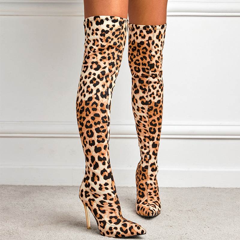 Elegant Winter Stiletto High Leg Boots - Leopard Print & Chic Style - Buy Center
