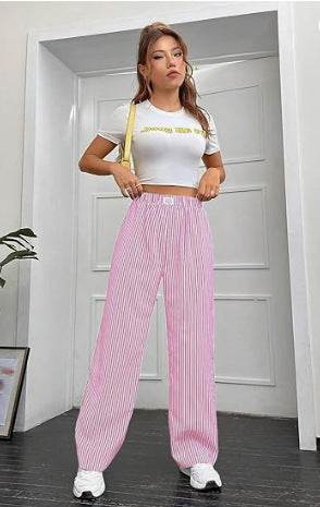 Women's High Waist Striped Wide Leg Pants - Casual Cotton Trousers 2025 - Buy Center