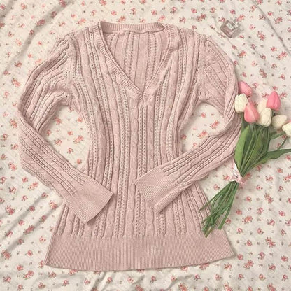 Gentle Pink Long Sleeve Sweater for Women - Stylish All-Match Layering - Buy Center