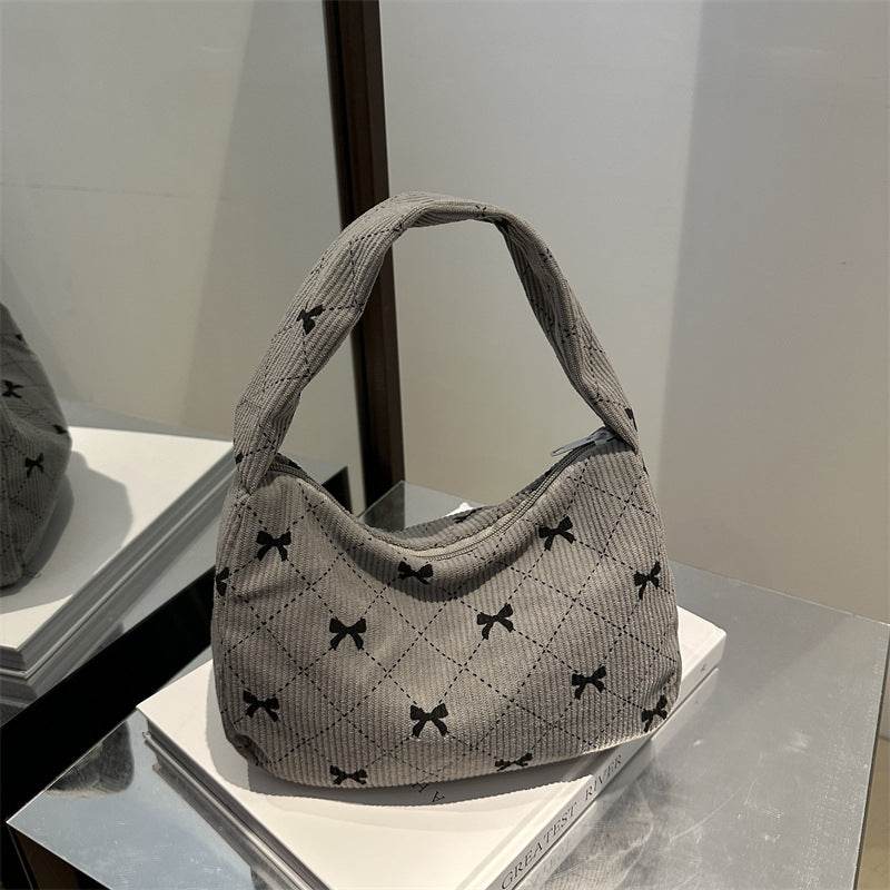 Buycenter Corduroy Fashion Hand Cloth Suitcase - Stylish Gray & Milky White - Buy Center