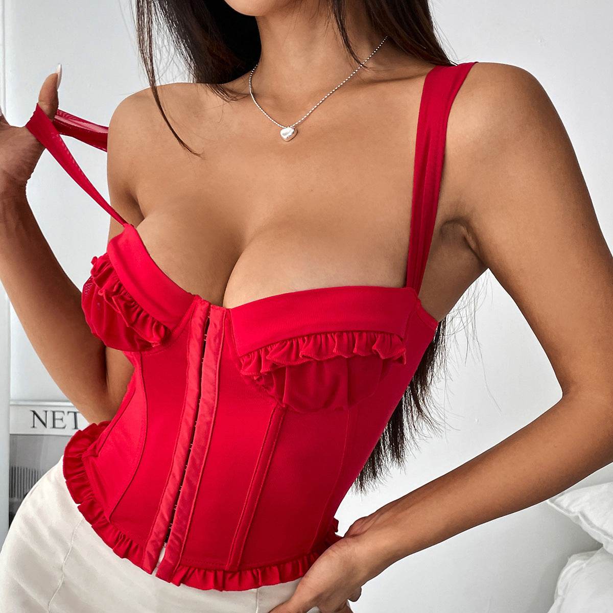 Buycenter Women's Fishbone Bra Camisole - Stylish Sling Top in Red - Buy Center