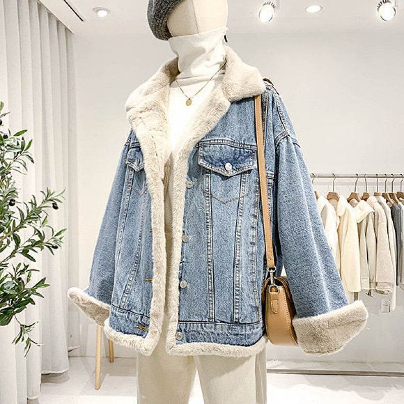 Women's Loose Denim Coat - Casual Fleece-Lined Basic Jacket 2025 - Buy Center