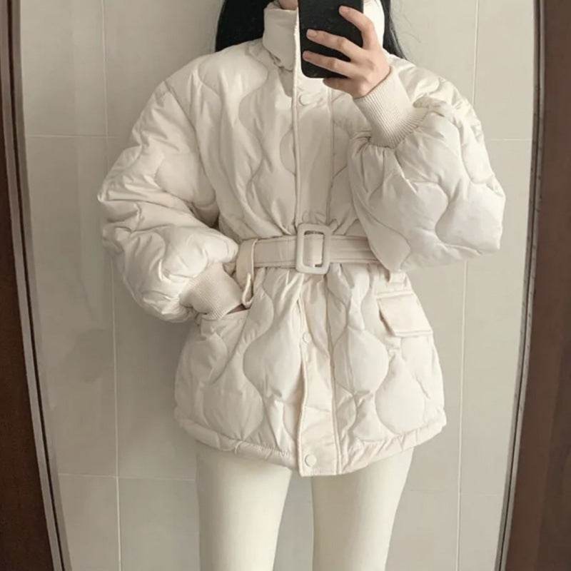 Women's Long Sleeve Cotton Coat - Stylish Padded Jacket in Black & White - Buy Center