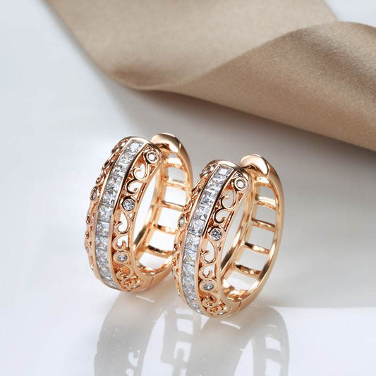 Elegant Rose Gold Earrings with Micro Rhinestones - Geometric Style - Buy Center
