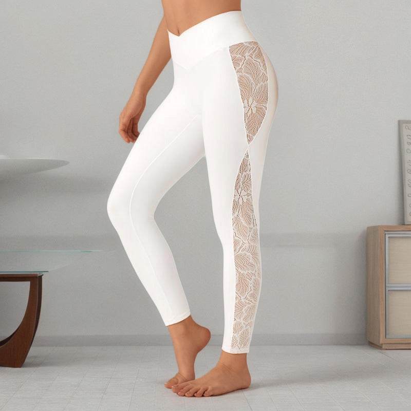 Buycenter Slim Lace Stitching Yoga Leggings - High Top Fitness Pants - Buy Center