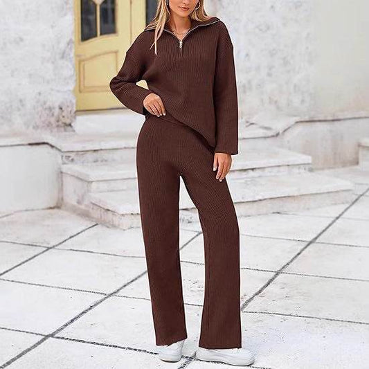 Buycenter Autumn Winter Knitting Two-Piece Set - Zipper Sweater & Pants - Buy Center