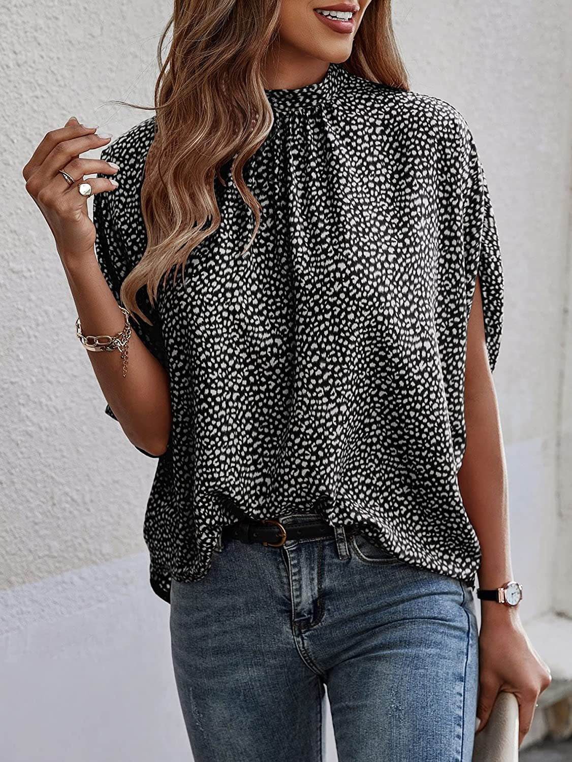 Casual Fashion Split Batwing Sleeve Top - Stylish Blouse for Women 2025 - Buy Center