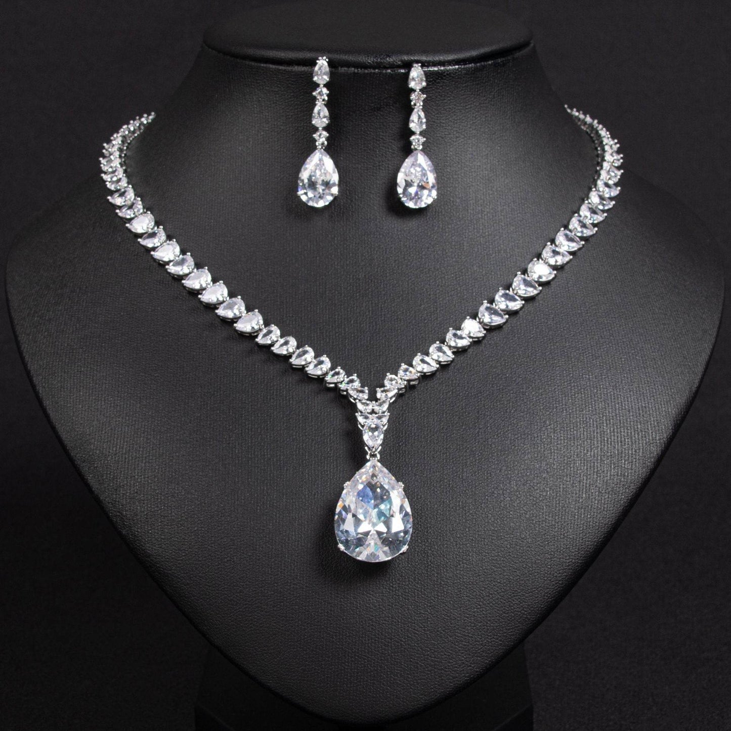 Buy Center Heart-Shaped Zircon Necklace & Tassel Earrings Jewelry Set - Buy Center