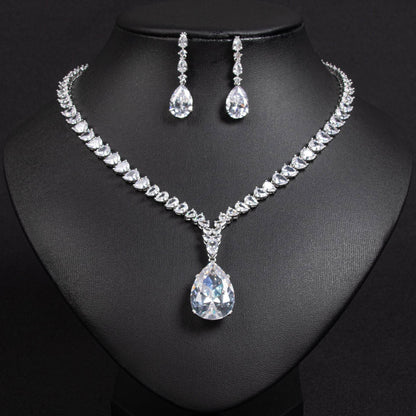 Buy Center Heart-Shaped Zircon Necklace & Tassel Earrings Jewelry Set - Buy Center