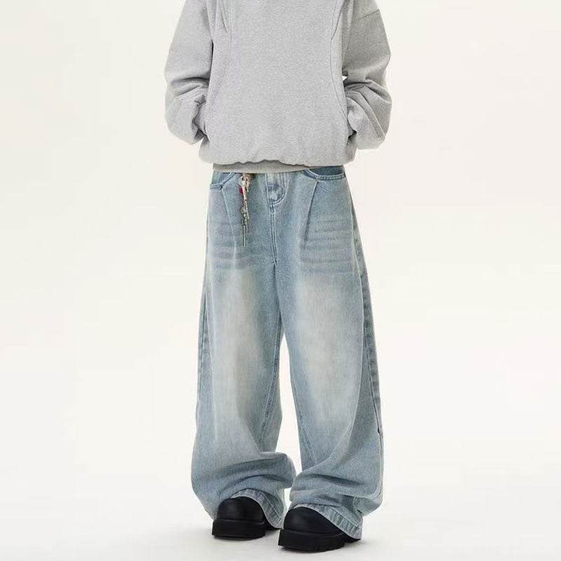 Retro Washed Blue Jeans for Men & Women - Straight Leg, Mid Waist - Buy Center