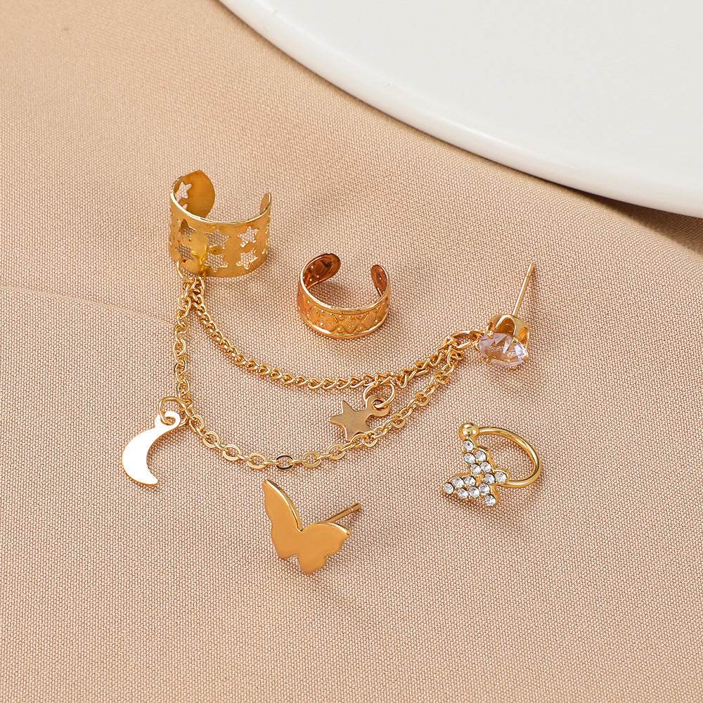 Elegant Rhinestone Butterfly Non-Piercing Earrings Set - 4 Stylish Pieces - Buy Center