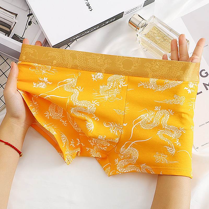 Dragon Pattern Men's Cotton Boxers - Comfortable, Stylish & Breathable Fit - Buy Center