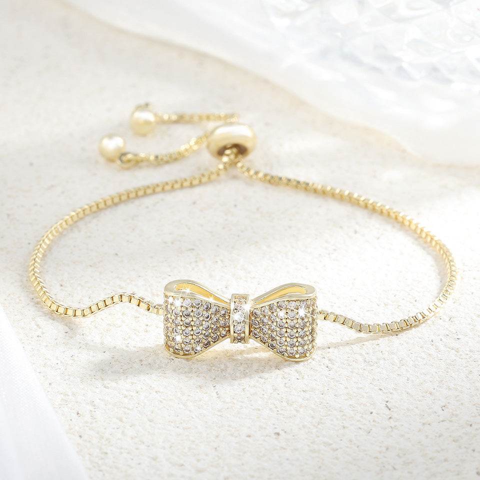 Exquisite Women's Bow Bracelet - 18K Gold Plated & Zircon Elegant Design - Buy Center