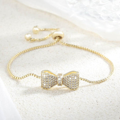 Exquisite Women's Bow Bracelet - 18K Gold Plated & Zircon Elegant Design - Buy Center