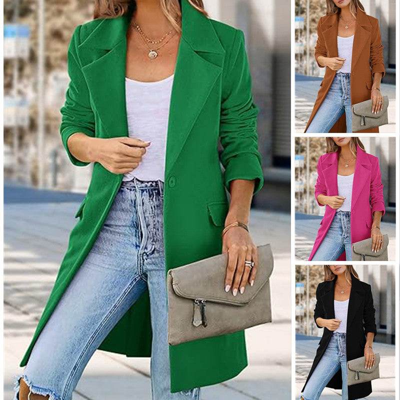 Women's Woolen Cardigan Coat - Stylish Rose Red, Green, Yellow, Black - Buy Center