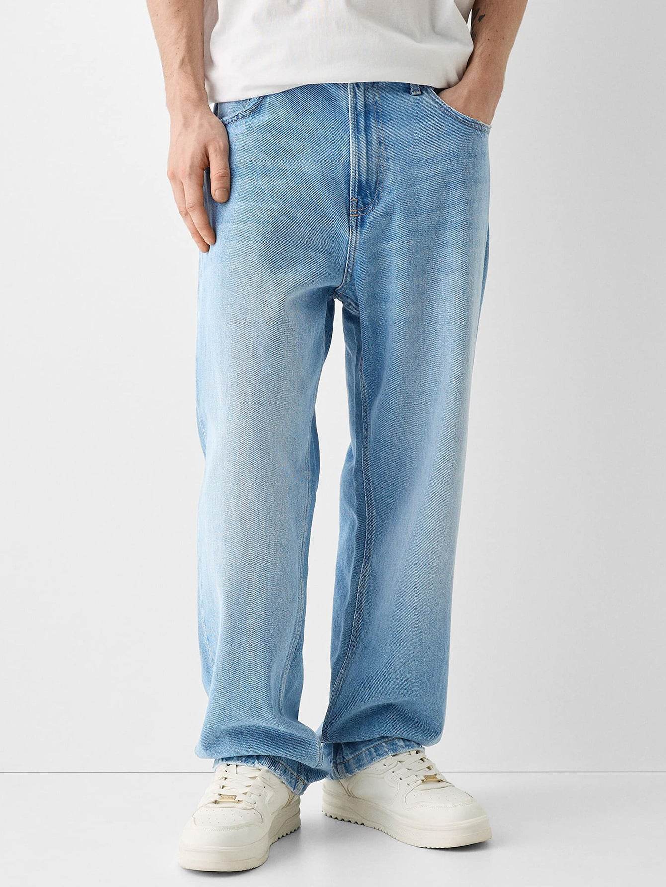 Creative Casual Men's Straight Jeans - High Waist, Versatile Style for Youth - Buy Center