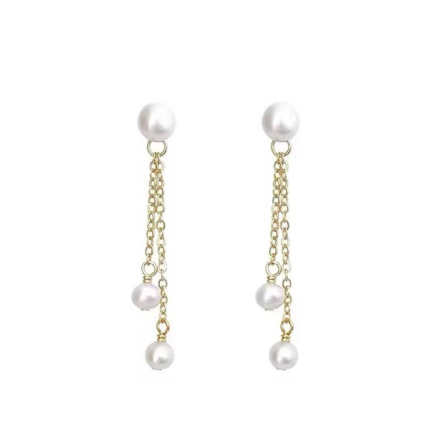Natural Pearl Long Tassel Earrings - 14K Gold Accent, Korean Style - Buy Center