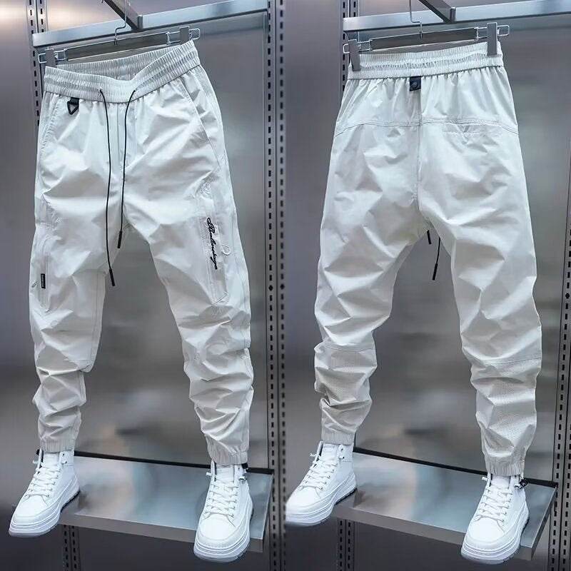 Men's Casual Jogger Pants - Loose Straight Fit in Black and Beige - Buy Center